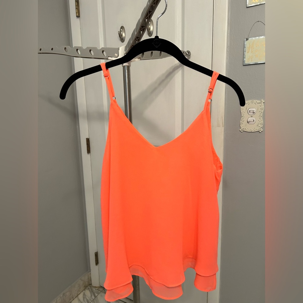 E M Neon Pink Flowy Spaghetti Strap V-Neck Top